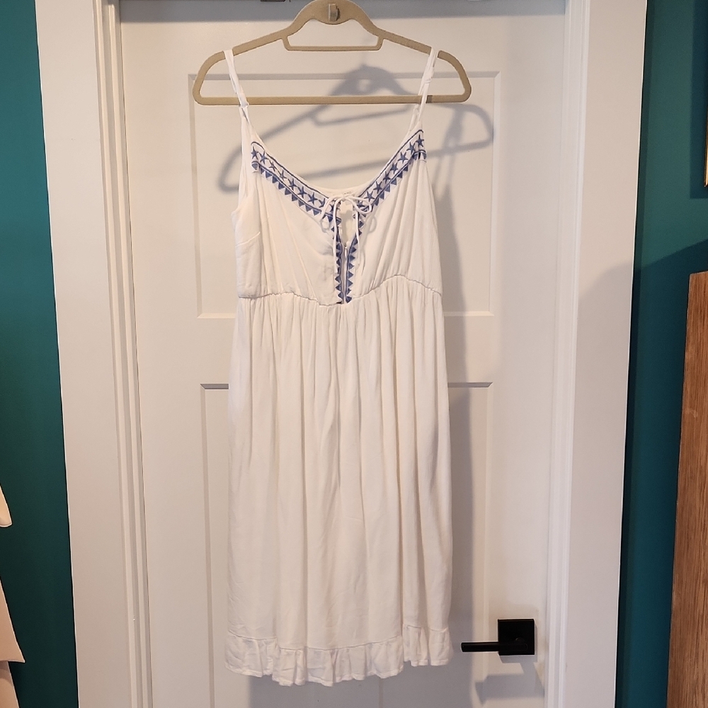 Seraphine Maternity White Dress with Blue Star Embroidery